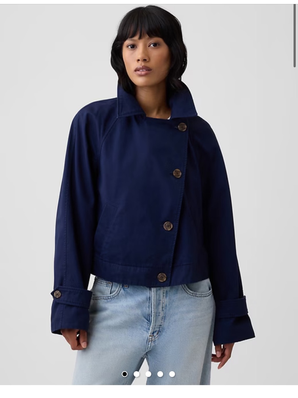 GAP Navy Button-Front Cropped Trench Jacket - Tapestry Navy